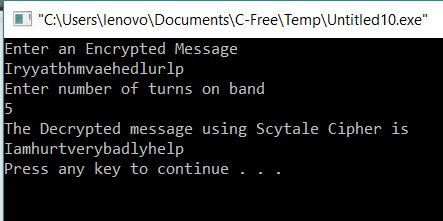Decryption of Scytale Cipher in C