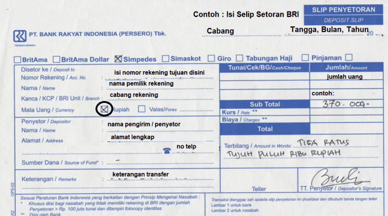 Cara Benar Mengisi Slip Setoran Tunai Langsung di Teller