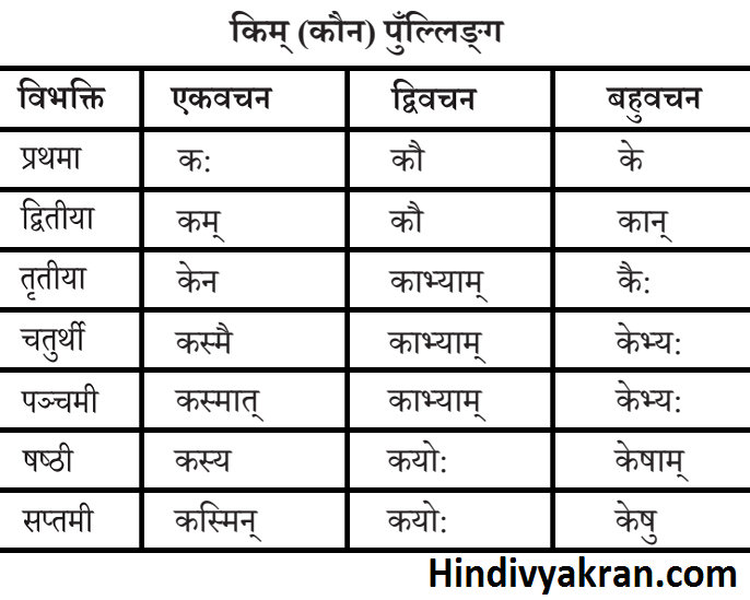 किम् शब्द रूप पुल्लिंग संस्कृत में – Kim Shabd Roop Pulling In Sanskrit