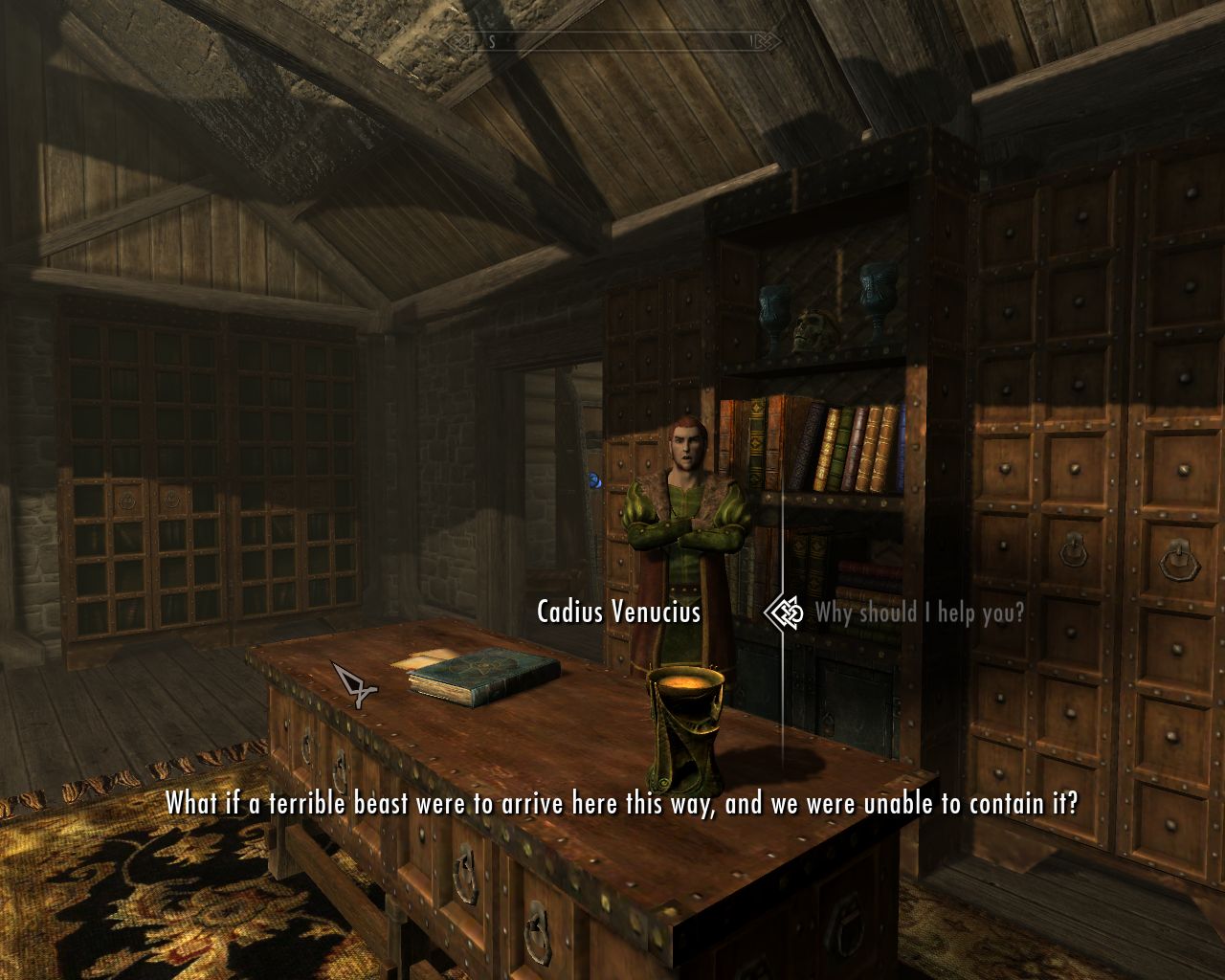 Bruma Synod foyer, Cadius convinces the protagonist to help them