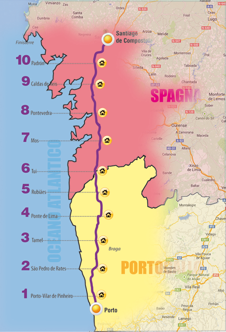 Itinerario del Cammino, con le 10 tappe.