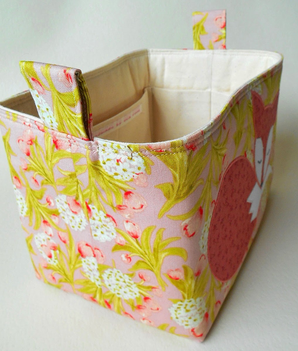 handmade by eva rose: Fox Fabric Basket In Pink with Coral