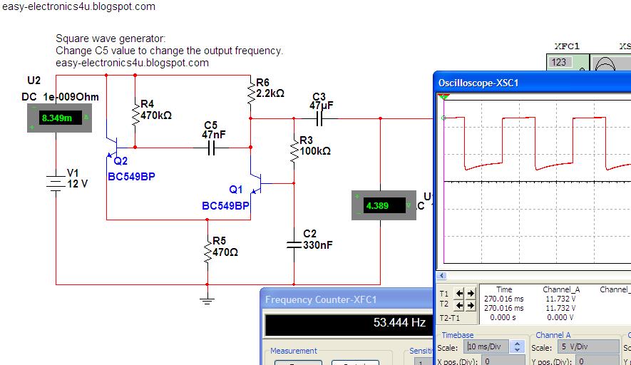 Simple Square wave Generator using transistors ~ Easy Electronics