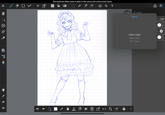 8-bit layer and 1-bit layer can be changed in MediBang Paint
