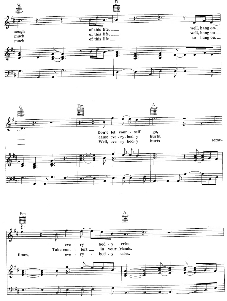 REM Everybody Hurts Partituras para Piano