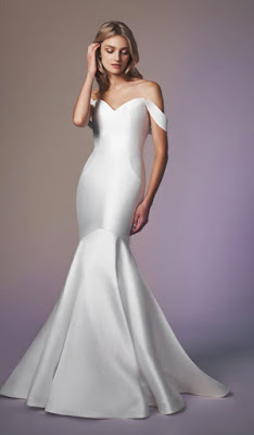 Anne Barge Strapless simple off the shoulder fit and flare bridal dress