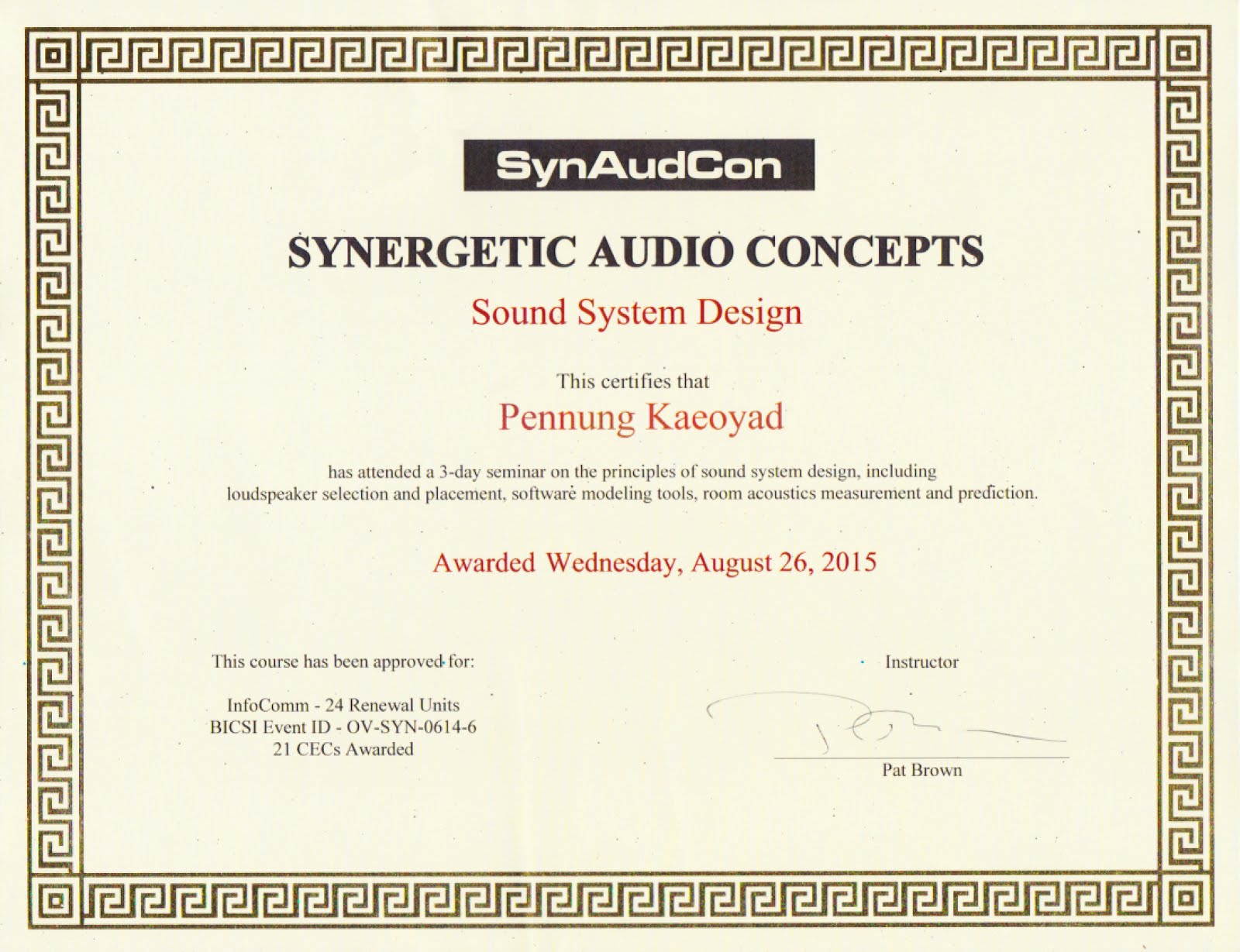 Certifies Sound System Design