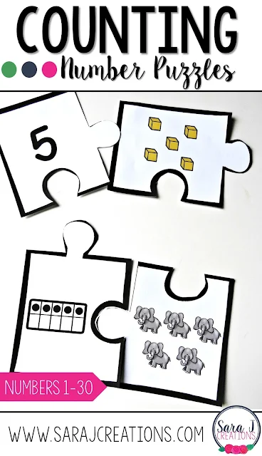 Number puzzles make a fun counting activity for kindergarten or preschool.