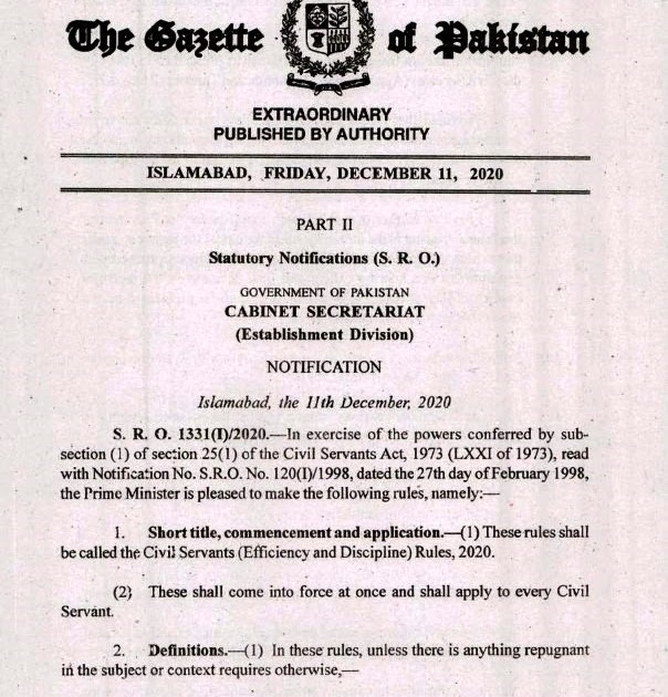 CIVIL SERVANTS EFFICIENCY AND DISCIPLINE RULES 2020