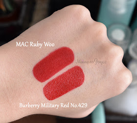 Mac Retro Matte Ruby Woo Lipstick Burberry Military Red No.429 Swatches