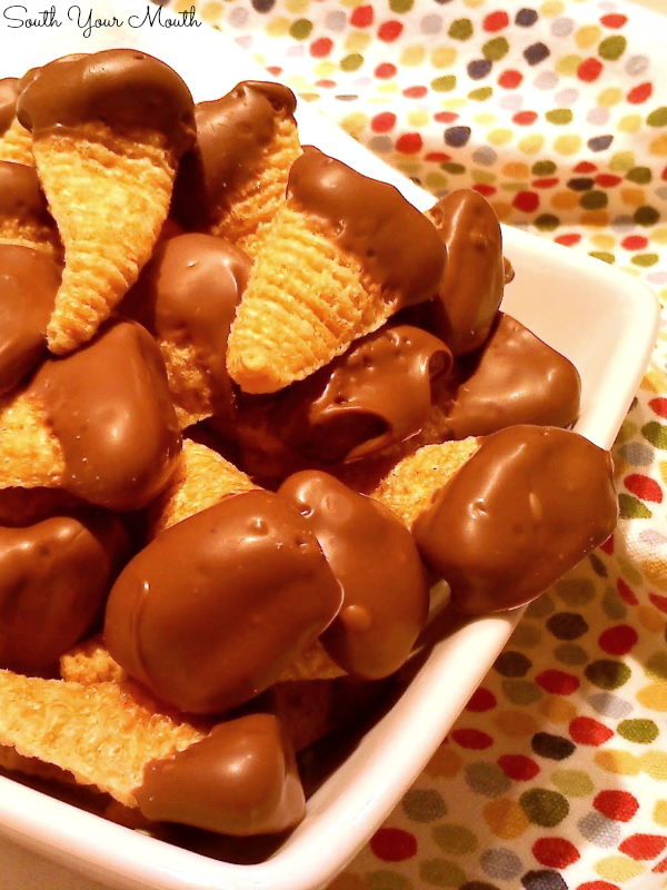 South Your Mouth Chocolate Dipped Peanut Butter Stuffed Bugles