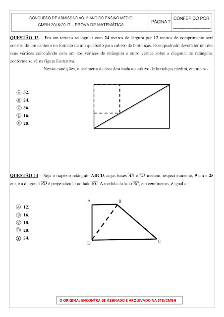 prova de matematica 1 ano ensino medio com gabarito