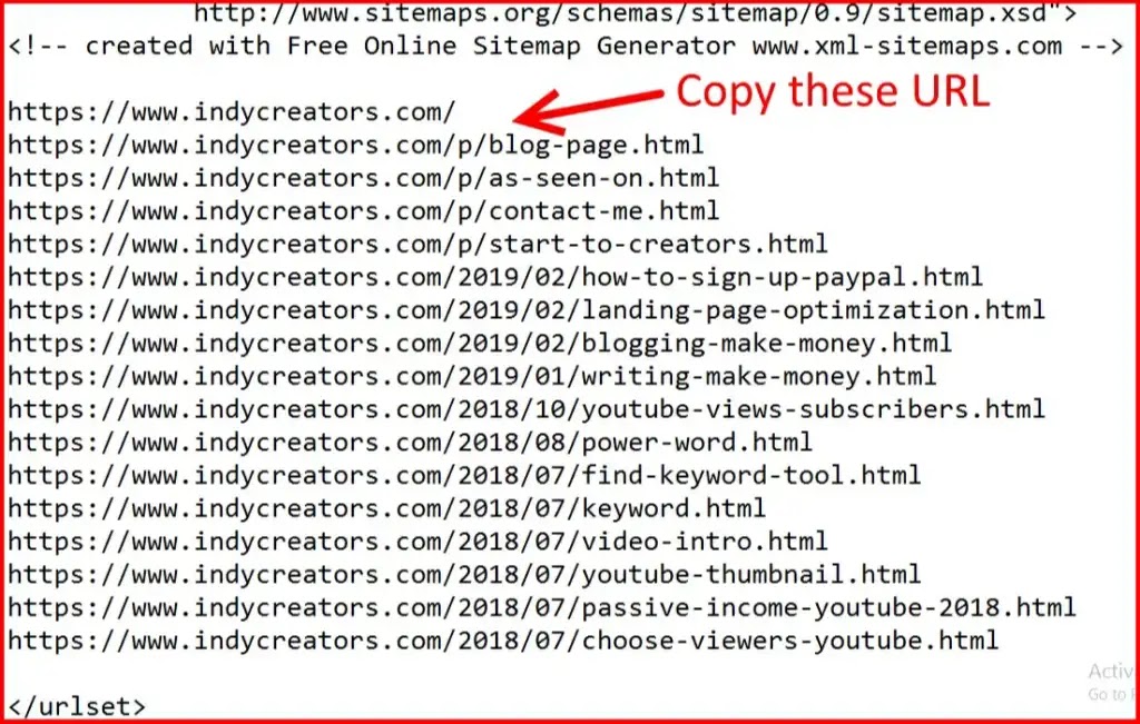 copy sitemap list