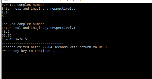 C Program To Add Two Complex Numbers Using Structures And Functions