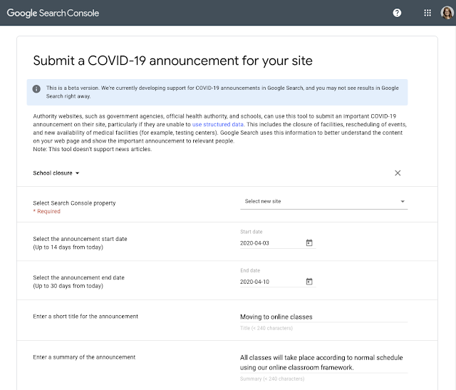 Submit Announcement Search Console