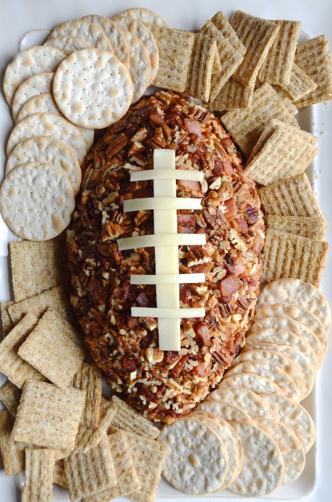 Smokey Football Cheese Ball with Pecan Bacon Crust - Always Order Dessert