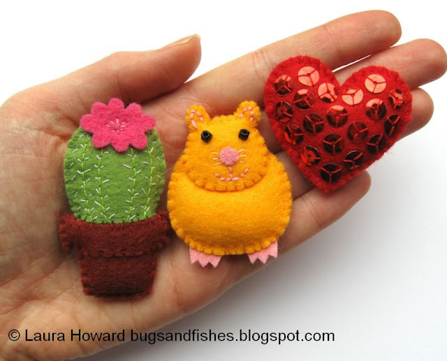 Lots of cute free felt tutorials to celebrate the publication of Super-Cute Felt Animals -- Bugs and Fishes mini felt cactus hamster and heart tutorials