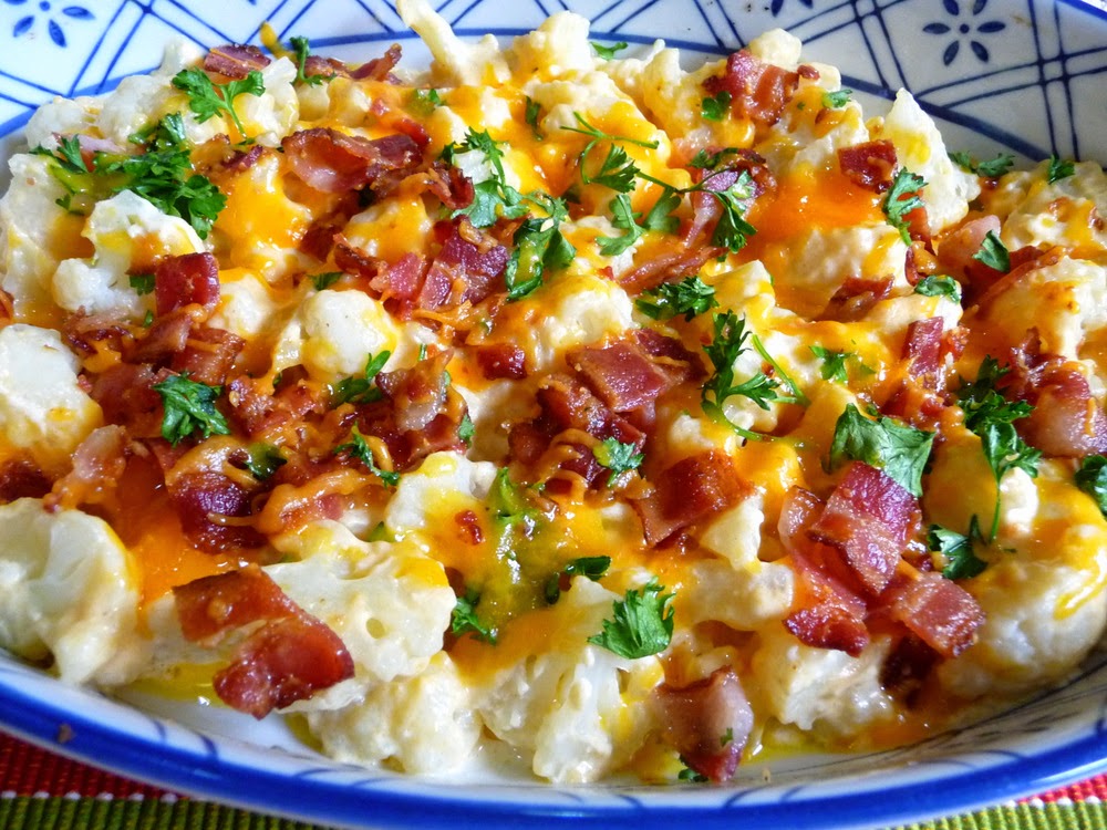 CREAMY CAULIFLOWER, CHEDDAR CHEESE AND BACON