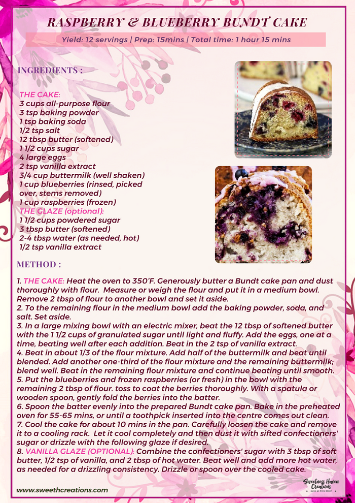 RASPBERRY & BLUEBERRY BUNDT CAKE RECIPE