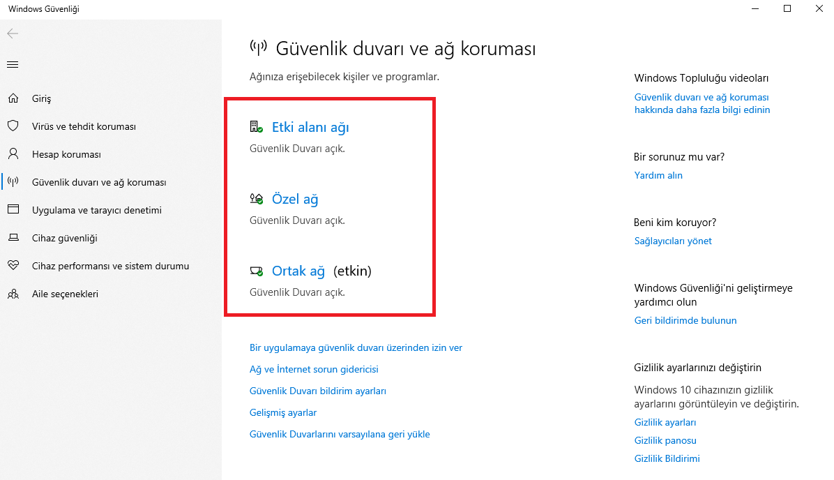 microsoft defender güvenlik duvarı
