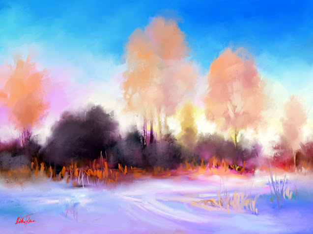 Winter day digital landscape painting by Mikko Tyllinen