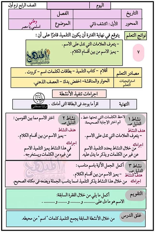 نموذج تحضير لغة عربية الصف الرابع الابتدائي الفصل الدراسي الأول ٢٠٢٢ 7