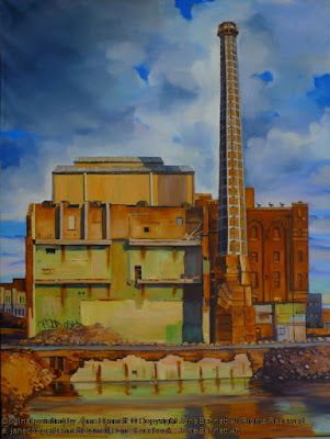 Plein air oil painting of the Carleton United Brewery site in Chippendale painted by industrial heritage artist Jane Bennett