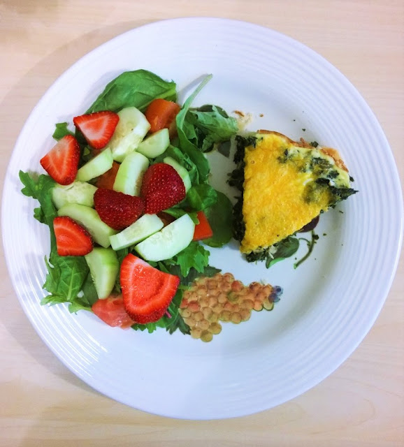 Cheddar cheese and spinach quiche delicious with salad