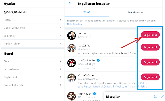 Twitter Kullanıcı Engelleme ve Sessize Al