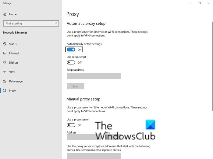 Configuración de proxy de Windows 10