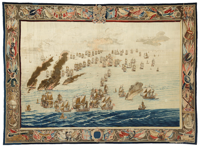The Burning of the Royal James (Later in the Day), woven after a design by Willem van de Velde the Elder