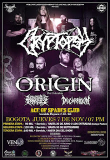 Concierto de ORIGIN y CRYPTOPSY en Bogotá