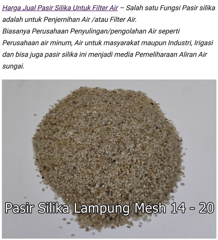 Jual Pasir Silika Filter Air Suplier dan Distributor Pasir Bangunan