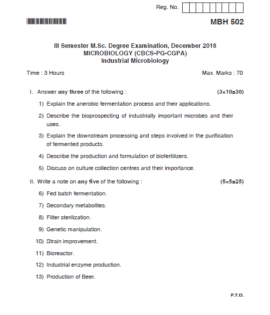 Mangalore University M.Sc. MICROBIOLOGY (CBCSPGCGPA) Third Semester