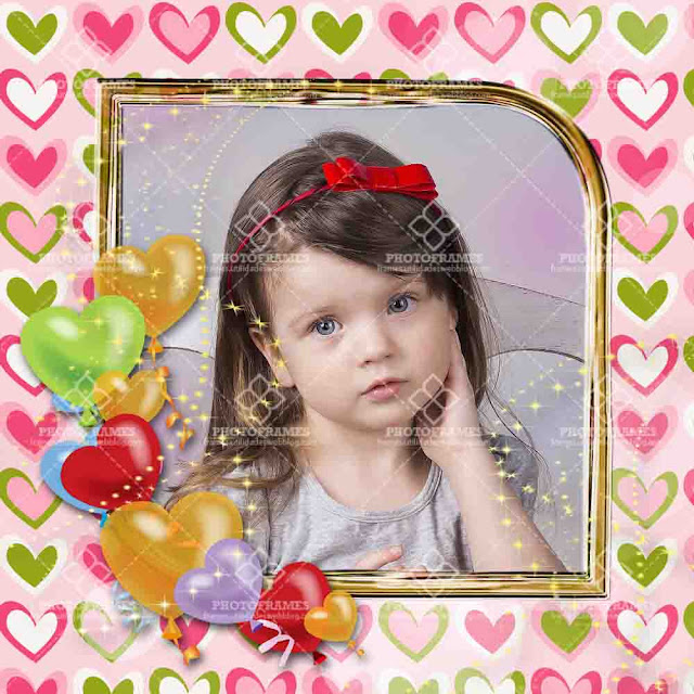 Plantilla decorada con corazones para colocar fotos de cumpleaños