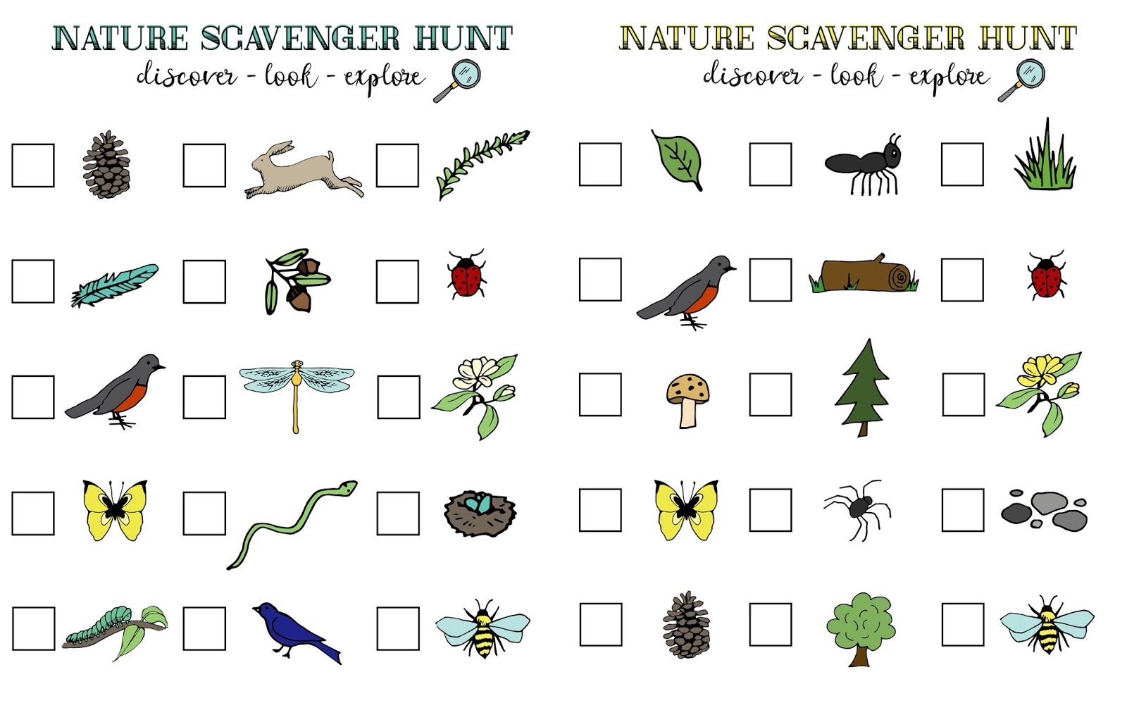 free printable nature scavenger hunt for kids and families