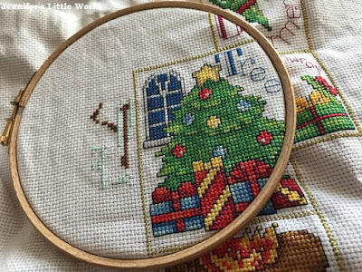 Christmas cross stitch sampler in progress