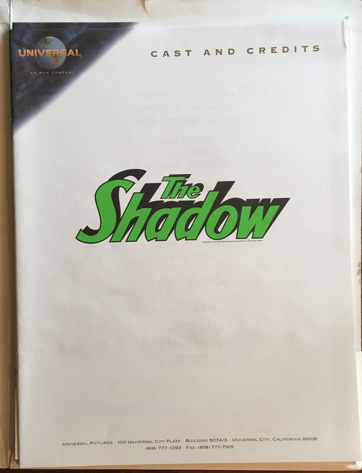 The Shadow: Press Kit for the 1994 The Shadow Movie