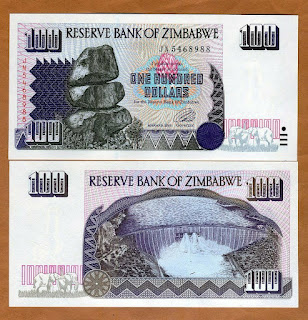 Z5 ZIMBABWE 100 DOLLARS BROAD SIZE ISSUE UNC 1995