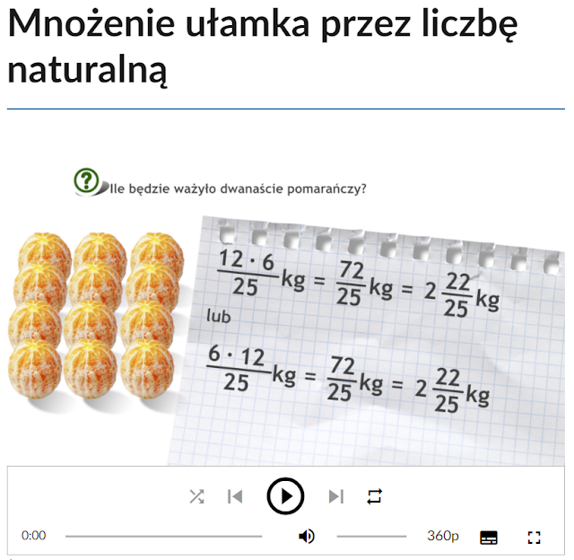 Mnożenie ułamków  przez liczby naturalne - krok po kroku