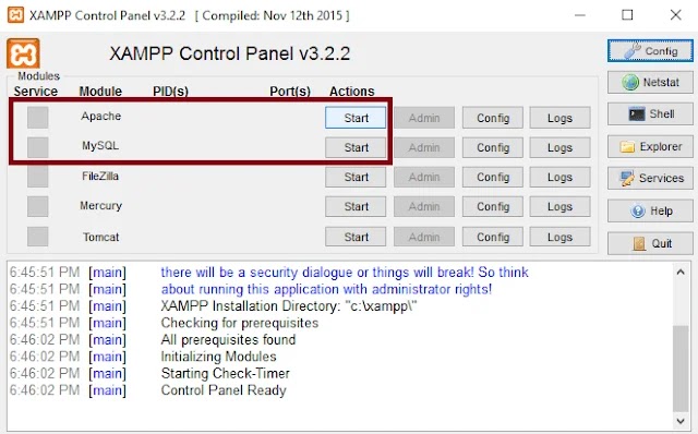 Aplikasi Xampp Control Panel