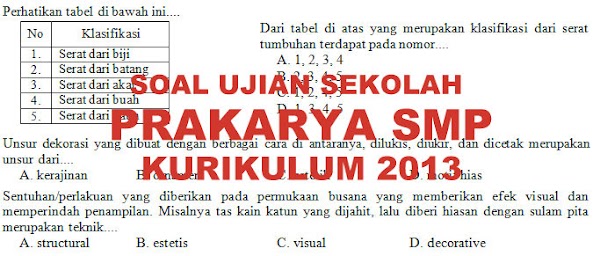 Soal dan Kunci Jawaban Ujian Sekolah Prakarya SMP Kurikulum 2013 Tahun Pelajaran 2019/2020