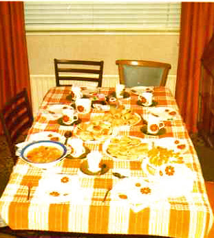 The Christmas table at Is This Mutton's family home back in the 1960s with seersucker tablecloth