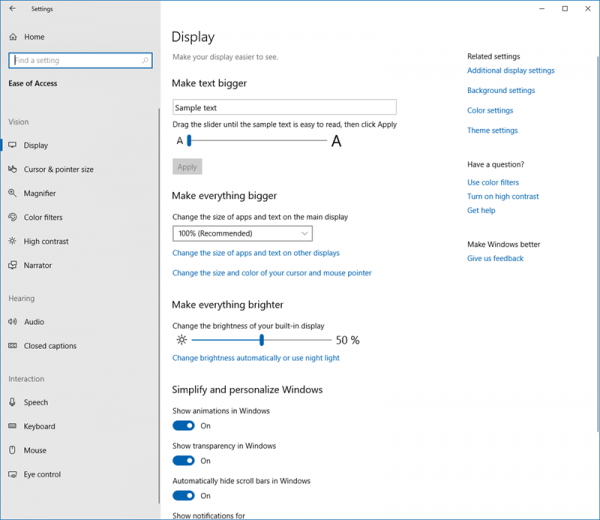 Windows 10 ความง่ายในการเข้าถึง