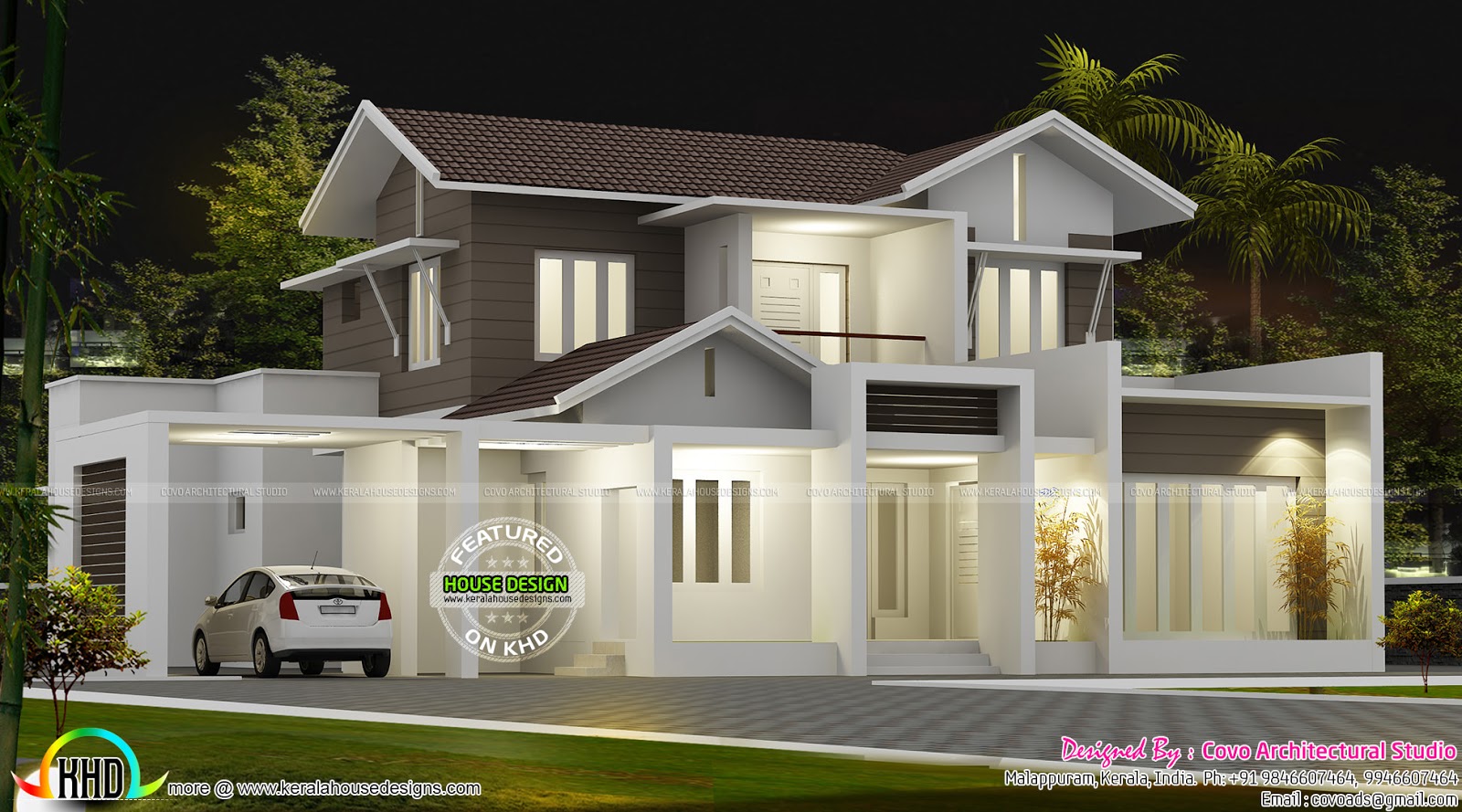 Beautiful 2100 sqft modern sloping roof home Kerala home design and