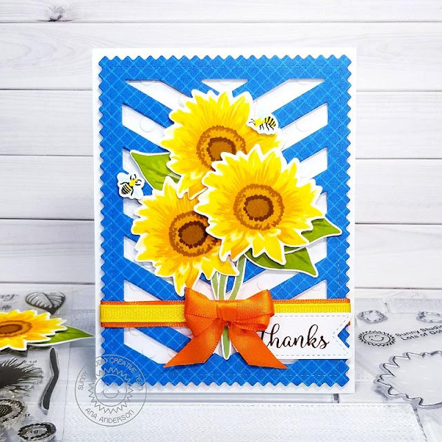 Sunny Studio Stamps: Sunflower Fields Fancy Frames Dies Frilly Frames Dies Thank You Card by Ana Anderson Sunny Studio Stamps: Sunflower Fields Fancy Frames Dies Frilly Frames Dies Thank You Card by Ana Anderson