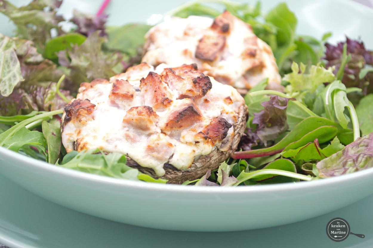 Snelle portobello's met ham en kaas