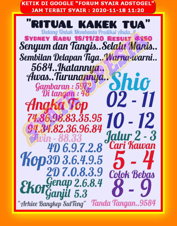 Kode Syair Sydney Rabu 18 November 2020 Kumpulan Syair Toto