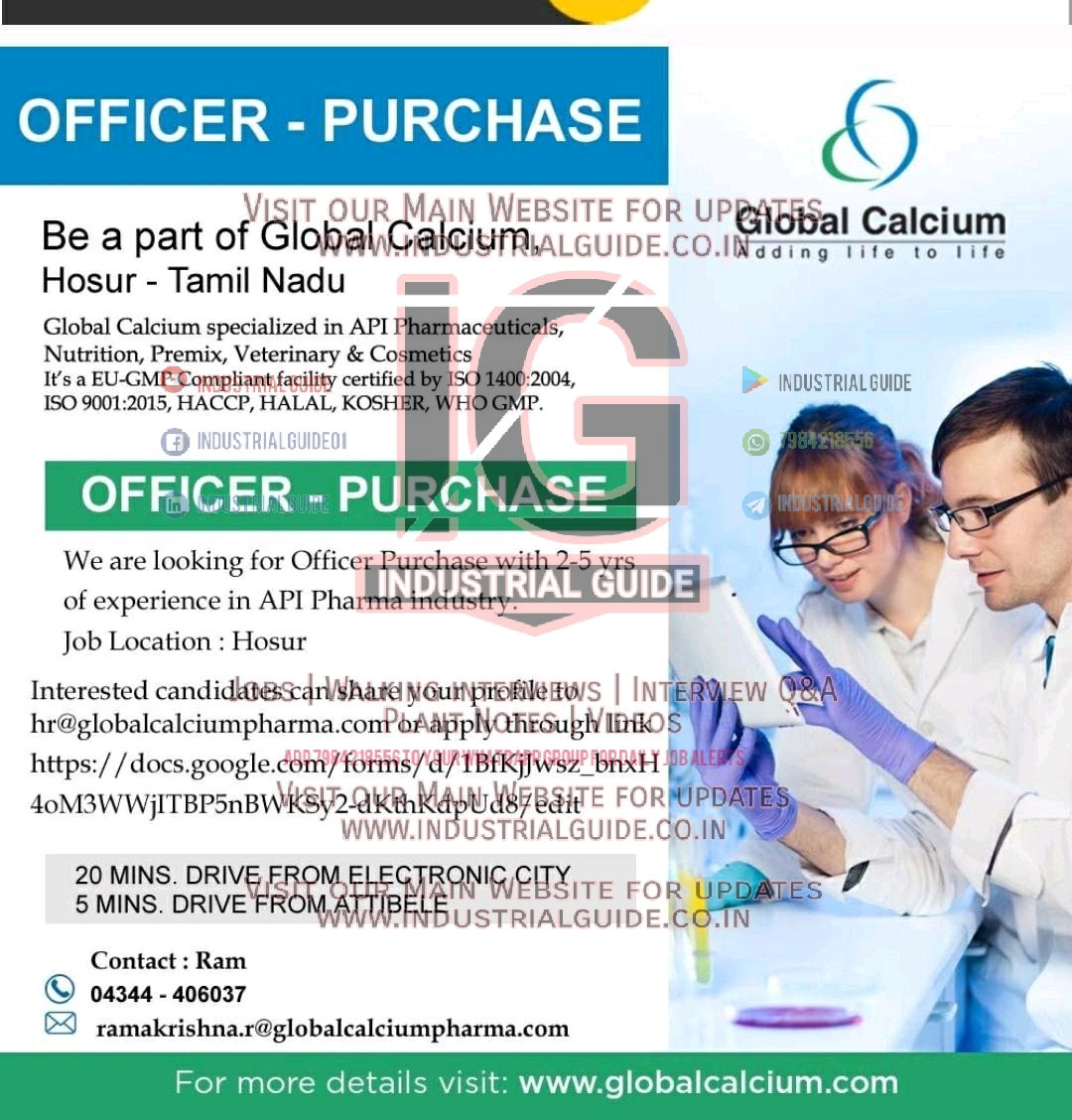 Global Calcium Hosur Jobs For Purchase Apply Now