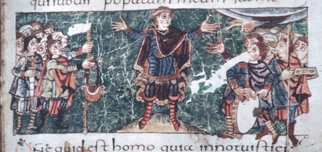 Одежда франкской знати. Штутгартская Псалтырь, около 825 года.